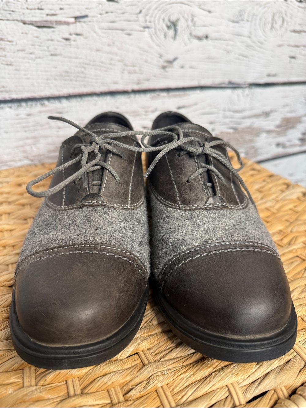 Sorel Major Oxford distressed brown Leather & gray Wool - Picture 4 of 13